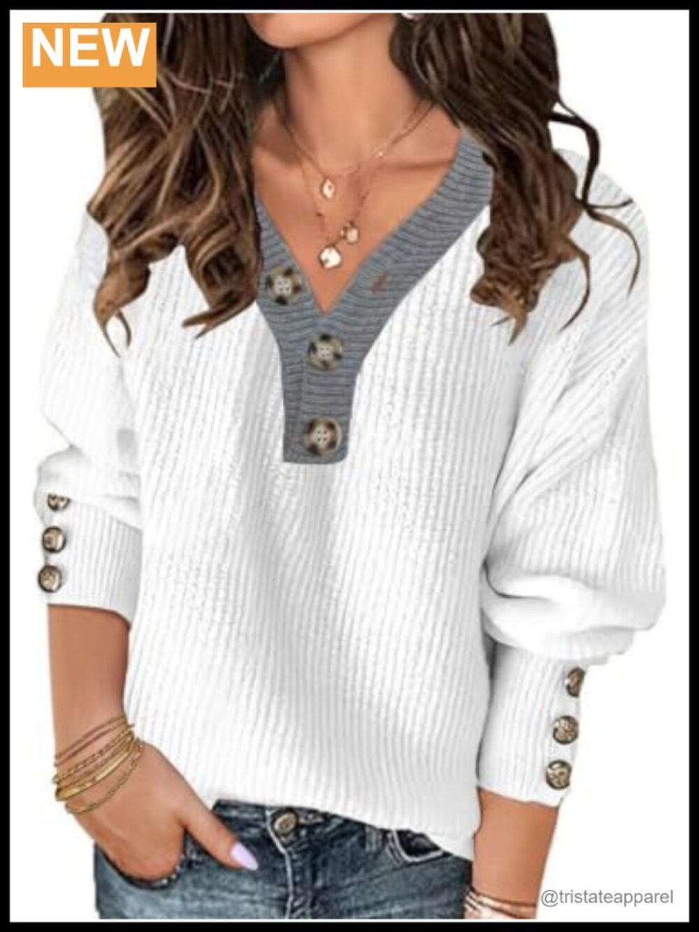 Oversized Knit Sweater V-Neck Drop Shoulder Acrylic Pullover